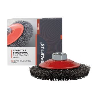 Szczotka stożkowa fi 100mm, drut stalowy falisty 0,3mm, gwint M14