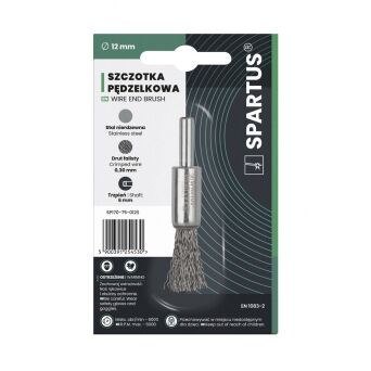 Szczotka pędzelkowa fi 12mm, drut nierdzewny falisty 0,3mm, trzpień 6mm
