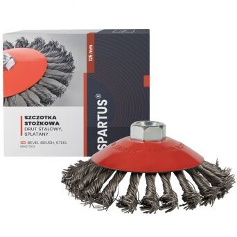 Szczotka stożkowa fi 125mm, drut stalowy splatany 0,5mm, gwint M14