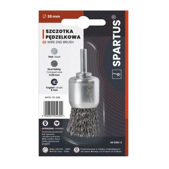 Szczotka pędzelkowa fi 30mm, drut stalowy falisty 0,3mm, trzpień 6mm