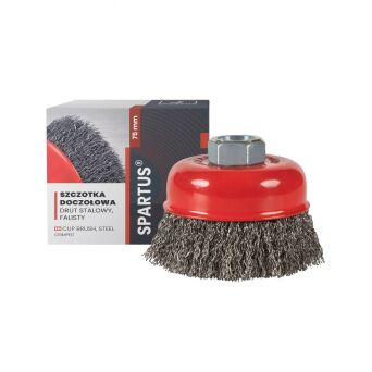 Szczotka doczołowa fi 75mm, drut stalowy falisty 0,3mm, gwint M14