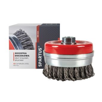 Szczotka doczołowa fi 100mm, drut stalowy splatany 0,5mm, gwint M14