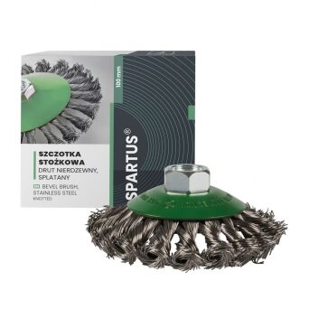 Szczotka stożkowa fi 100mm, drut nierdzewny splatany 0,5mm, gwint M14