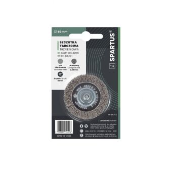 Szczotka tarczowa fi 50mm trzpieniowa, drut nierdzewny falisty 0,3mm, trzpień 6mm